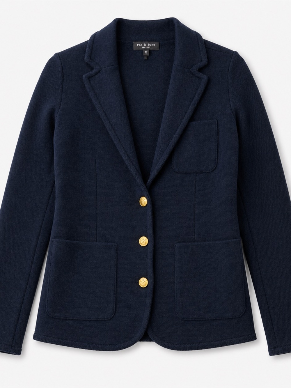 Rag & Bone Navy Knit Blazer with Gold Buttons